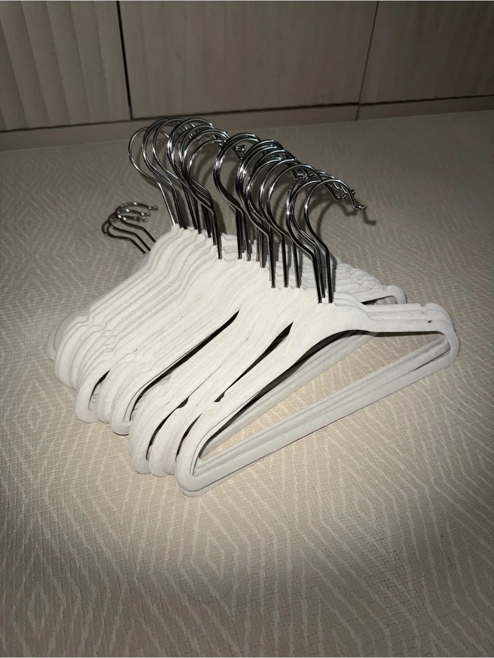 31 Count Set of Cream Velvet Non-Slip Hangers with Silver Hooks